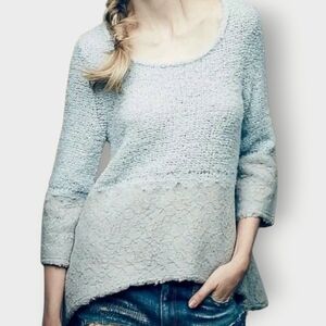 Anthropologie Knitted & Knotted Wool Blend Felted Lace Pullover Sweater Sz.M
